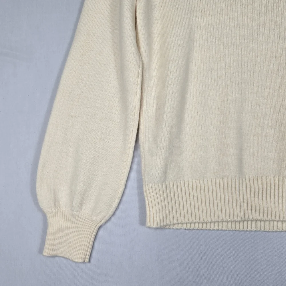 J. Crew Ivory Sweater Lambswool Blend Crew Neck Retro Rhinestone Trim Womens XS